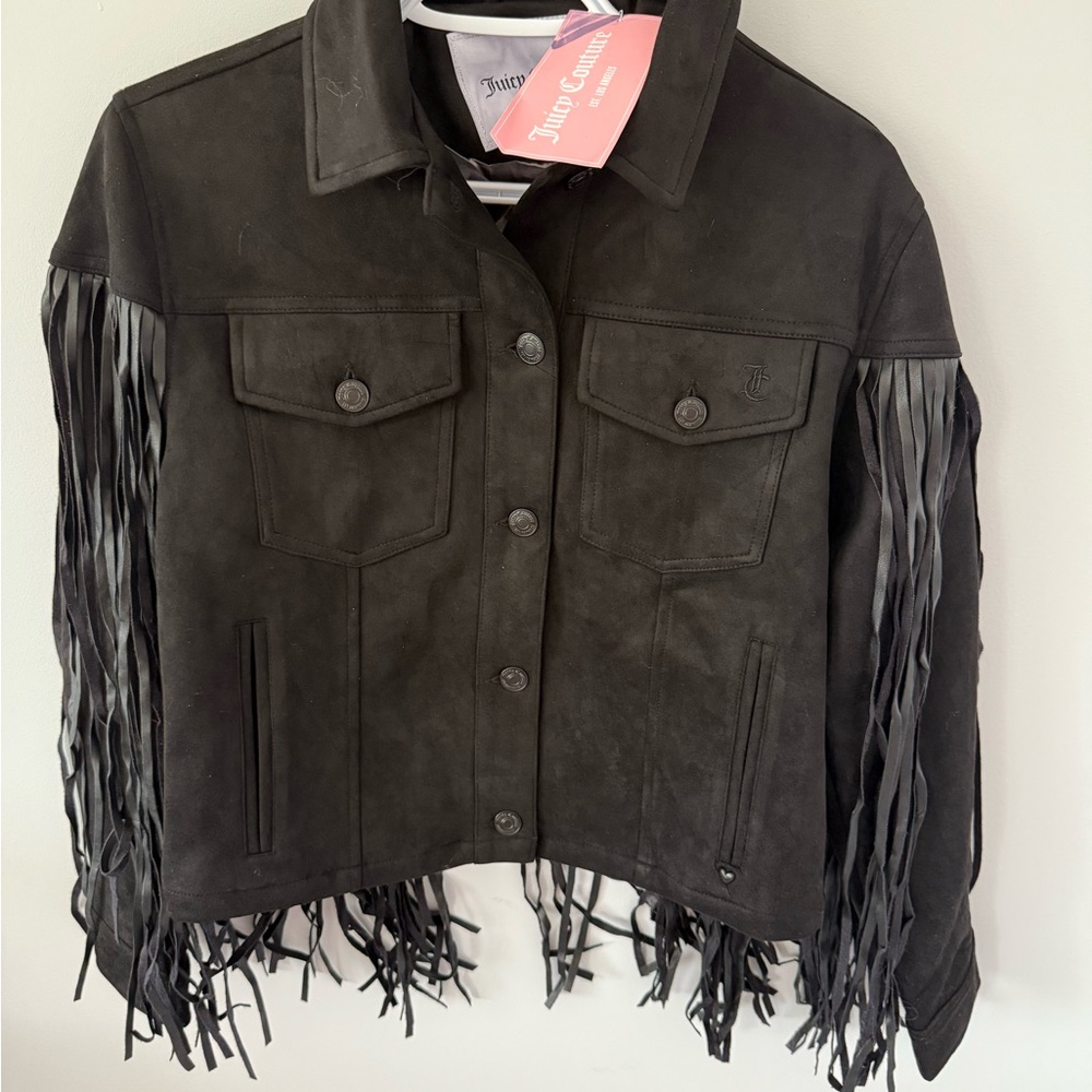 Juicy Couture Dark Leather Fringe Jacket